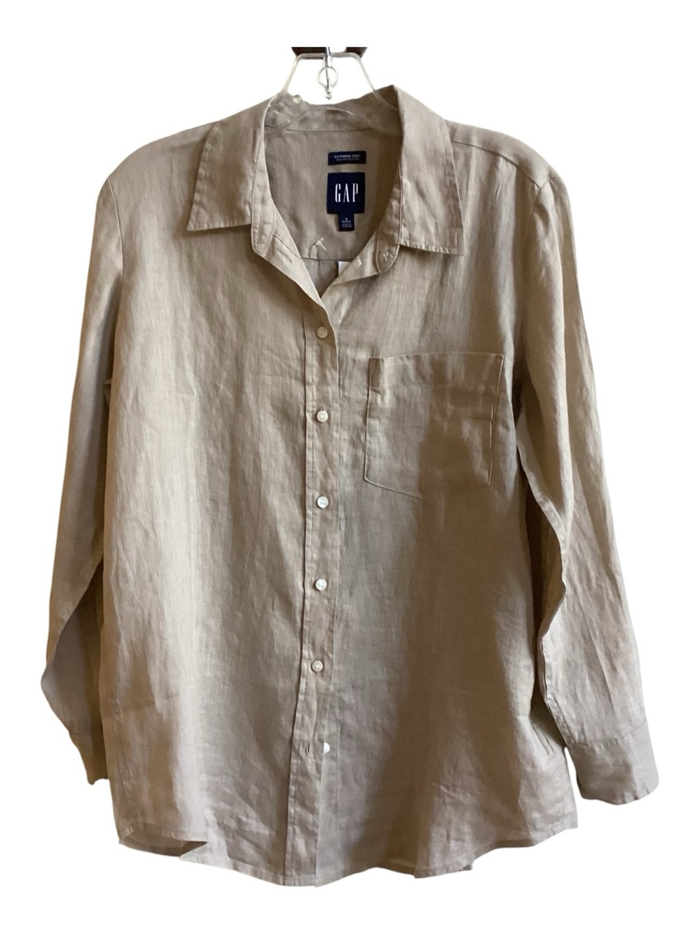 GAP NWT Beige 100% Linen Boyfriend Shirt Size Petite Small PS